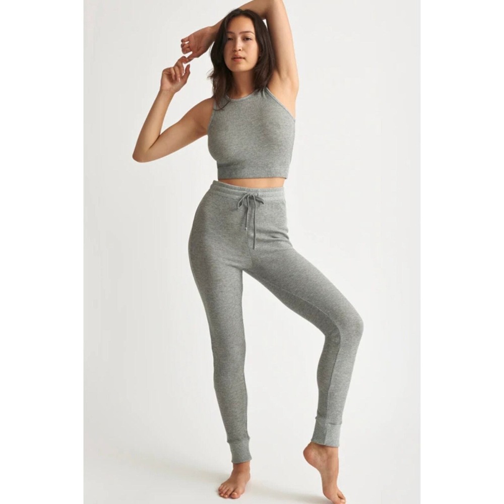 SKIN WORLDWIDE Luz Crop Top Womens Small Heather Gray Waffle Knit Tank Thermal